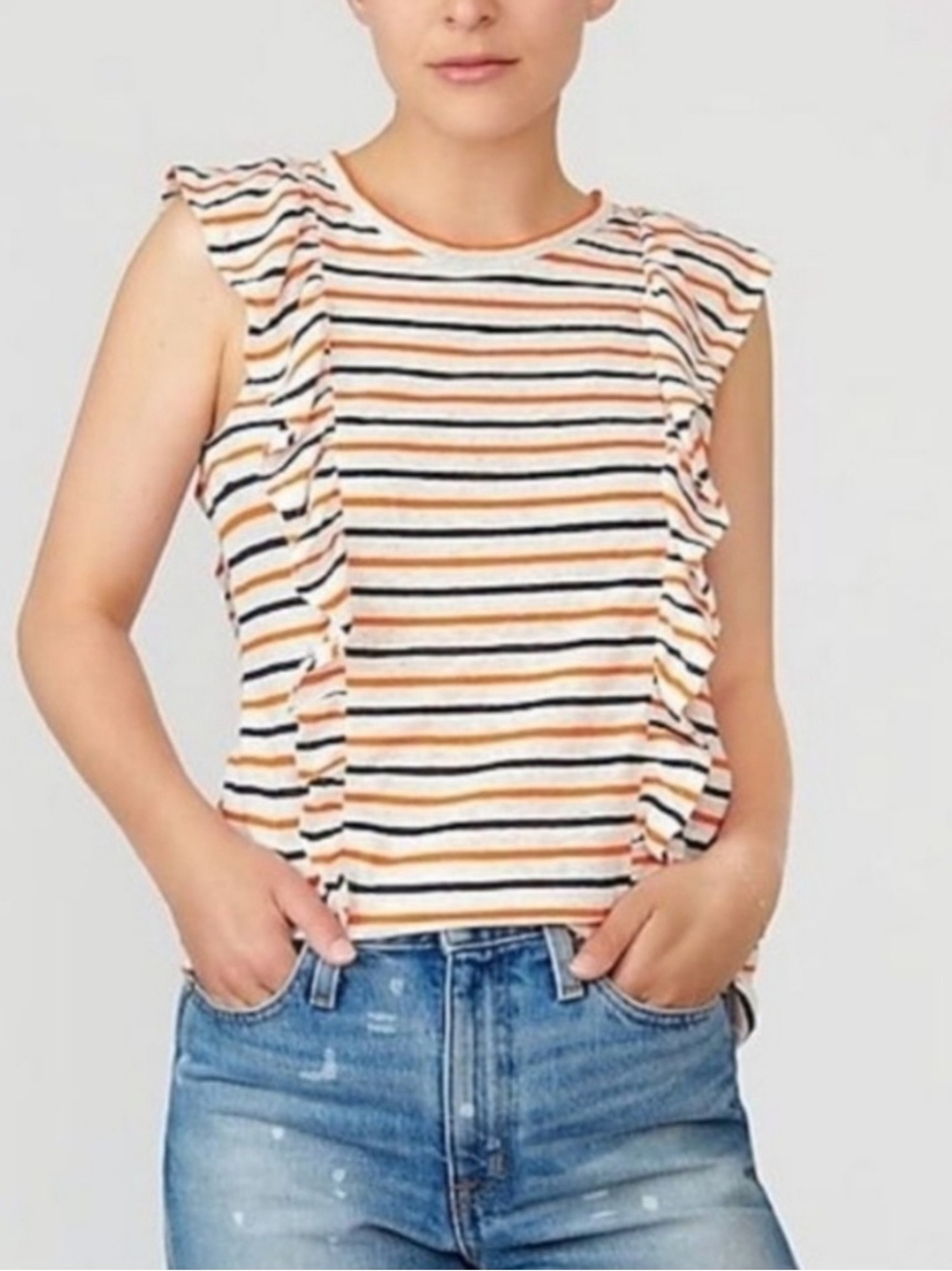 J.Crew 100% Linen Striped Ruffled Sleeveless Tank - Size Small